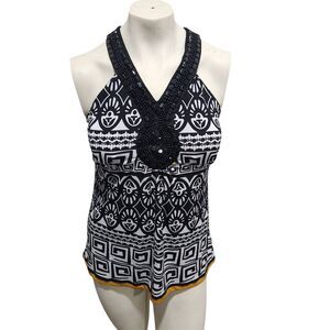 L.t.b. Beaded Blouse Womens SZ M Whimsygoth Going‎ Out Y2K Halter Floral Pattern